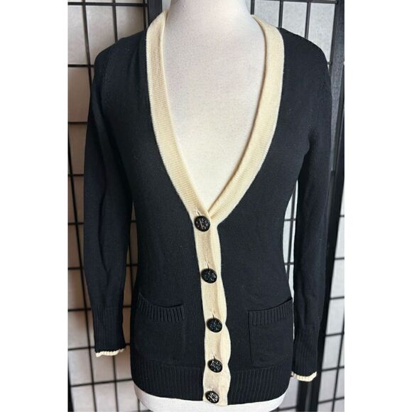 Tory Burch Simone Black Ribbed Cardigan - Picture 1 of 8